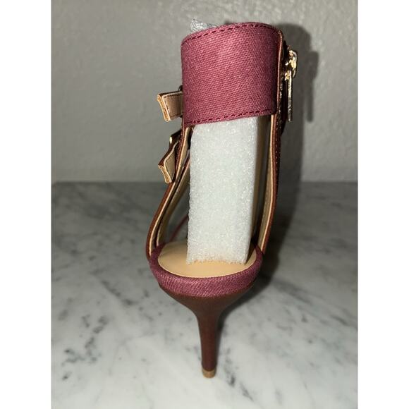Iman High Heel Shoes Double Strap Ankle Sz 7 New Marsala Red #434569 Faux Suede - Picture 3 of 10